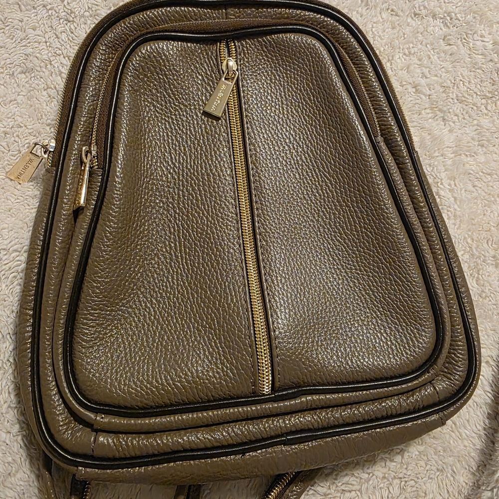 Beige And Gold  Leather Valentina  Backpack